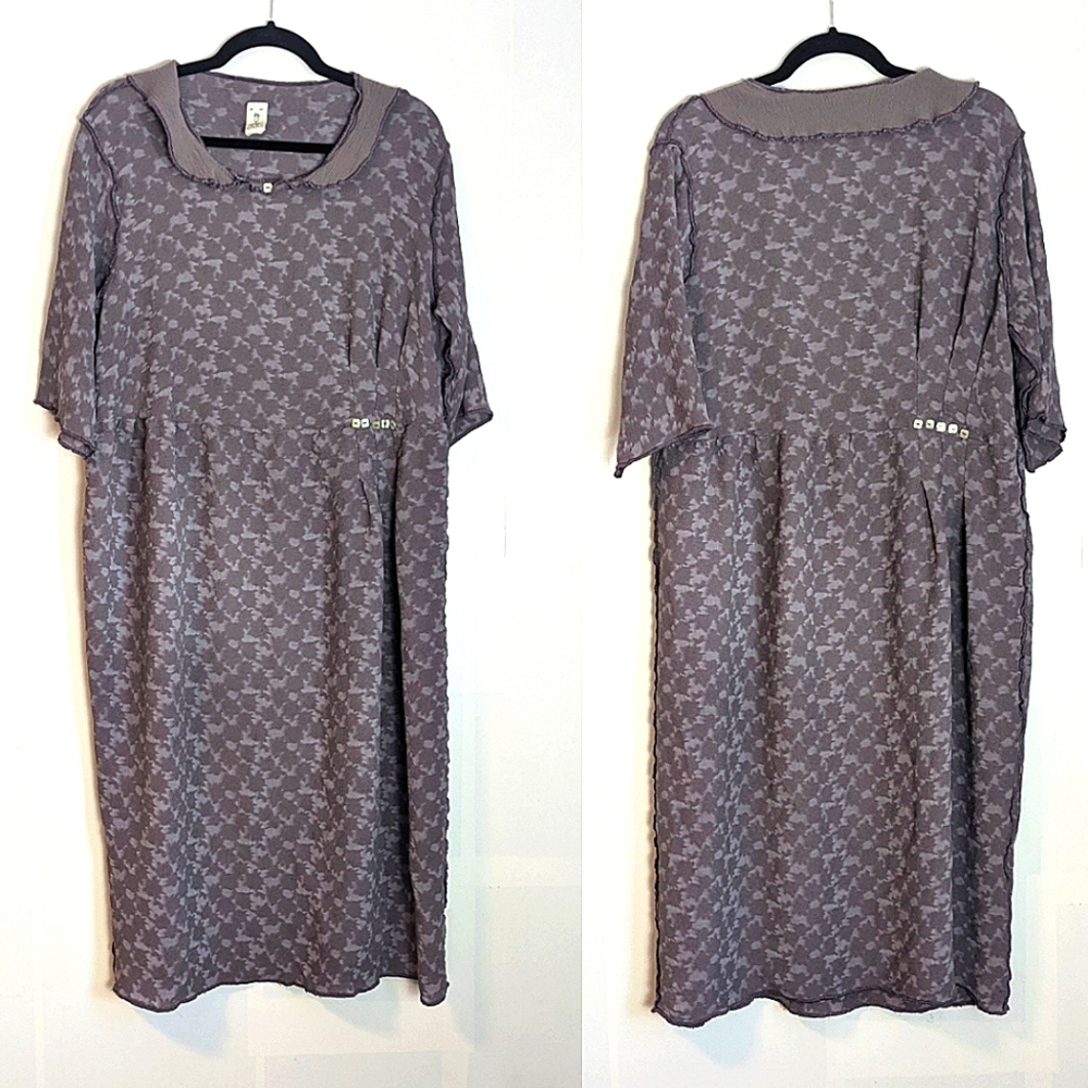 Garb Textured Collared Midi Dress Size L Lagenlook Art to Wear